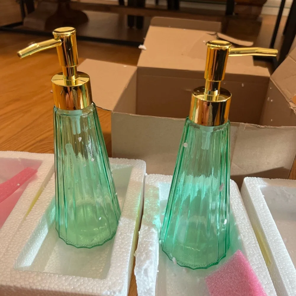 Elegant Green and Gold Soap Dispenser Set of 2